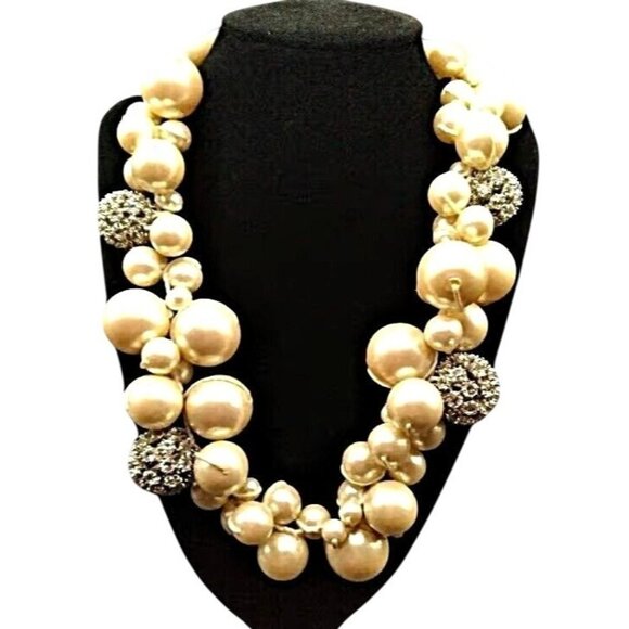Vintage Allen Schwartz ABS Giant Pearl & Rhinestone Statement Necklace - Picture 1 of 5